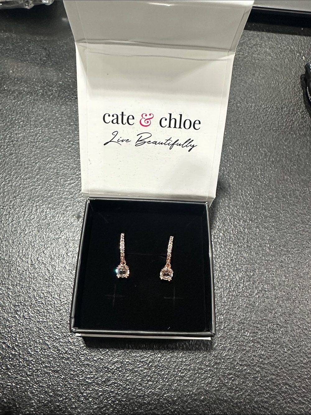 Cate & Chloe Rose Gold Crystal Drop Earrings